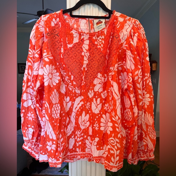 FARM Rio Tops - FARM Rio Orange Toucan Floral Pullover Embroidered Blouse – Size Large